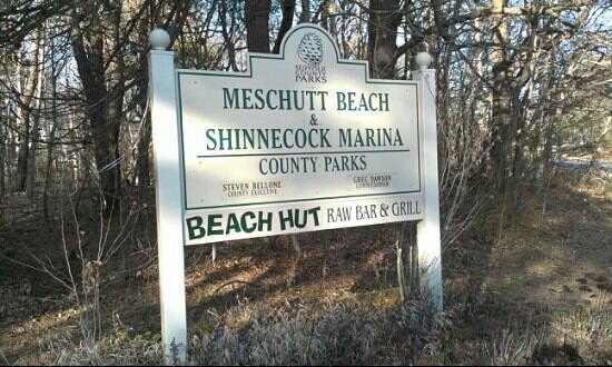 Meschutt Beach on Peconic Bay with lifeguard-protected swimming and the Meschutt Beach Hut, Hampton Bays