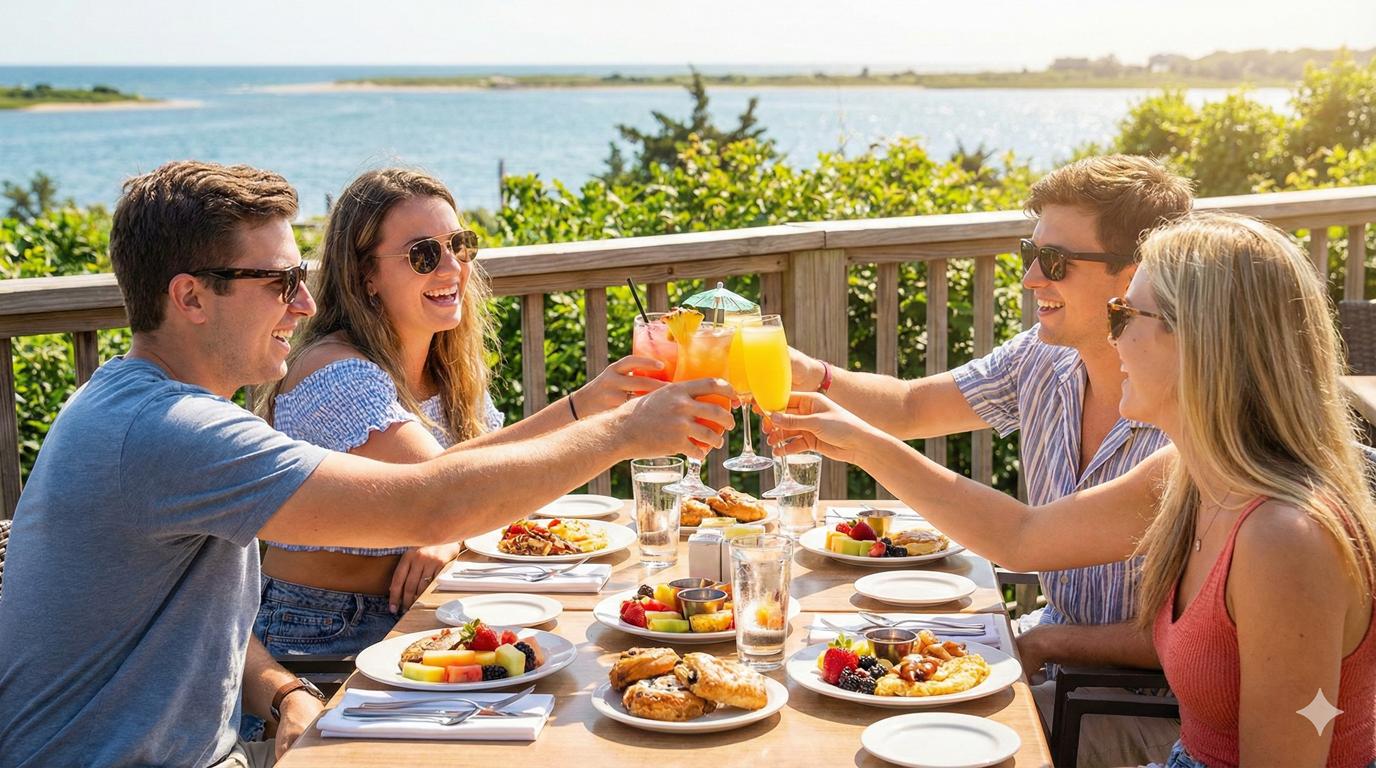 Sunset celebration over Shinnecock Bay at Ocean View Terrace Inn, Hampton Bays, NY